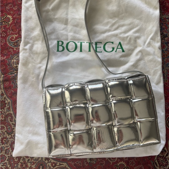 Bottega Veneta Handbags - Bottega Veneta Metallic Silver Padded Shoulder Bag